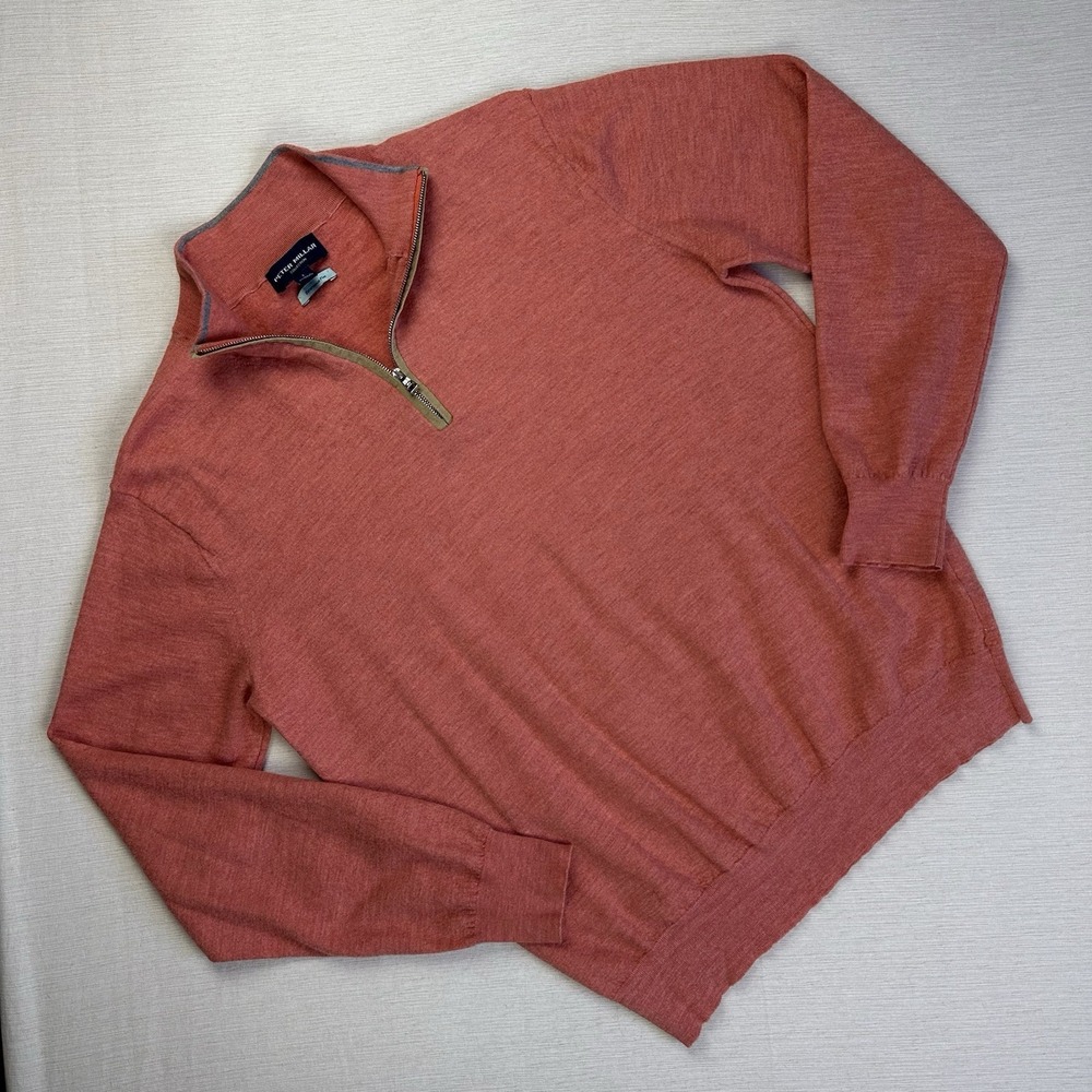 Peter Millar Collection Excursionist Flex 1/4 Zip Sweater Women L Salmon Orange